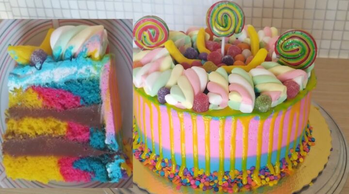 Receitas Deliciosas Bolo Especial dia das Crianças com Massa Colorida